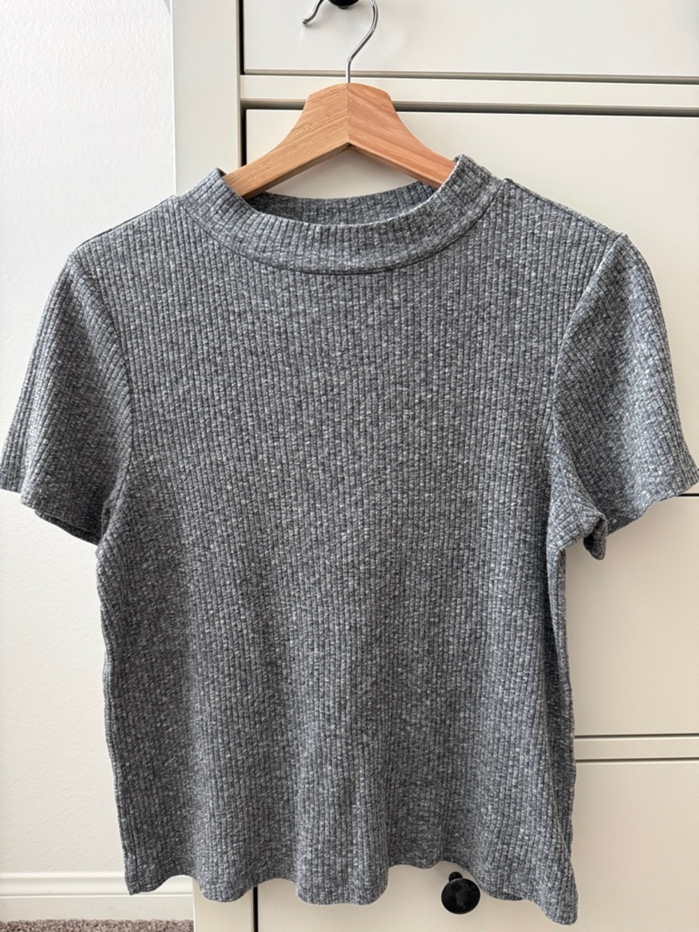 BP Nordstrom Heather Gray Ribbed Short Sleeve Mock Neck Top